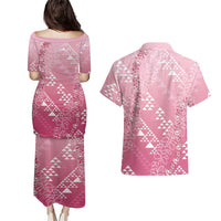 Hawaii Rose Pink Kapa Couples Matching Puletasi and Hawaiian Shirt Vintage 'Ohe Kāpala Motifs Mix Plumeria Leis LT7 - Polynesian Pride