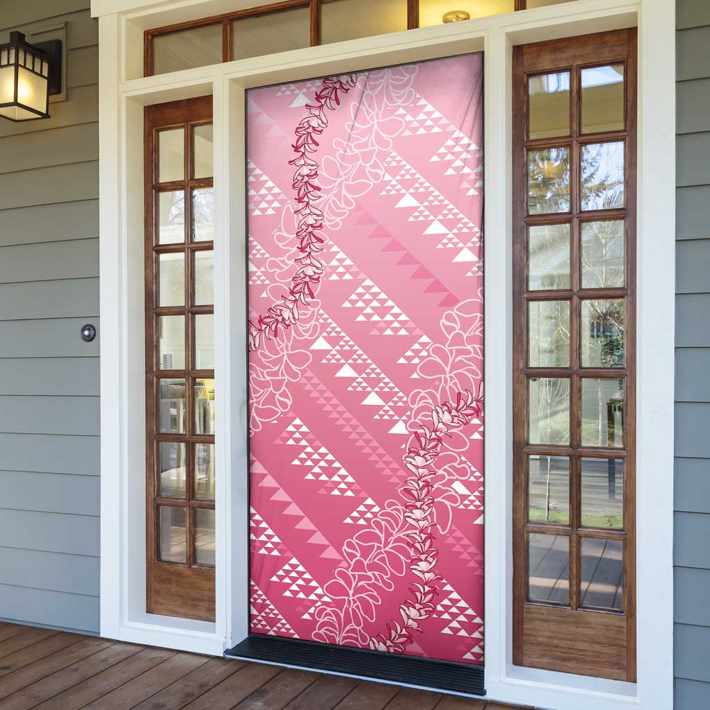 Hawaii Rose Pink Kapa Door Cover Vintage 'Ohe Kāpala Motifs Mix Plumeria Leis LT7 - Polynesian Pride