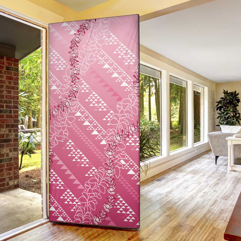 Hawaii Rose Pink Kapa Door Cover Vintage 'Ohe Kāpala Motifs Mix Plumeria Leis LT7 - Polynesian Pride