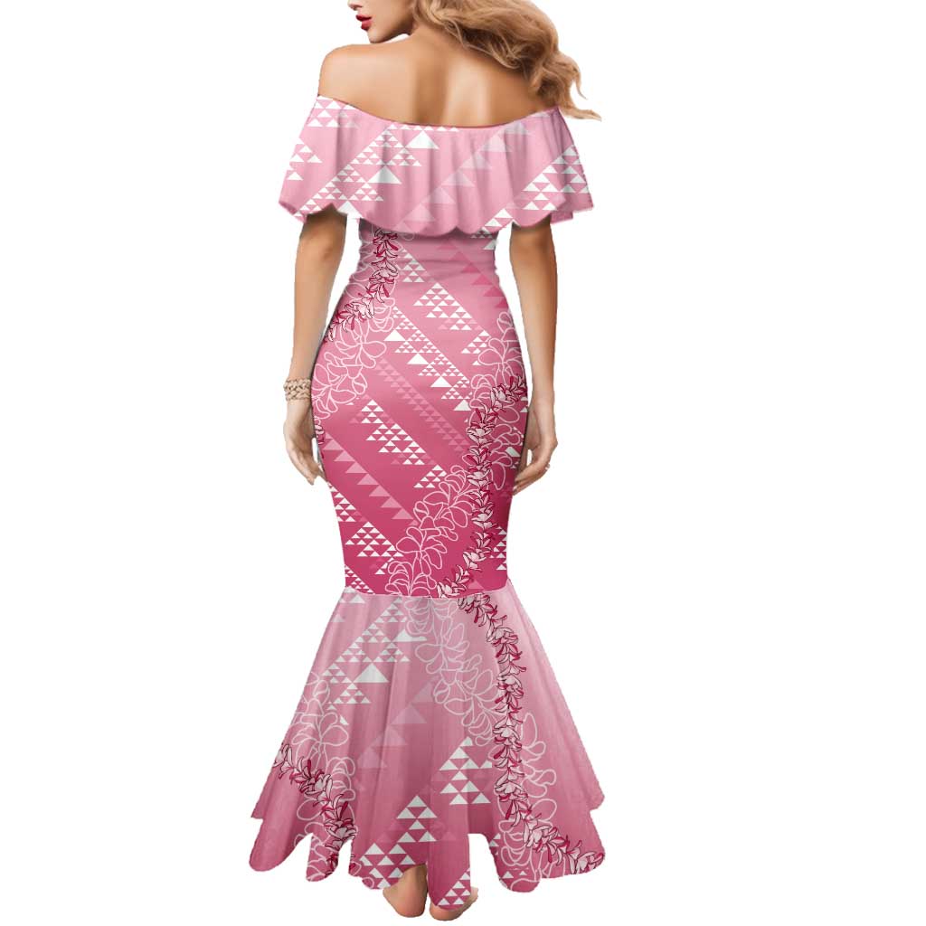 Hawaii Rose Pink Kapa Family Matching Mermaid Dress and Hawaiian Shirt Vintage 'Ohe Kāpala Motifs Mix Plumeria Leis LT7 - Polynesian Pride