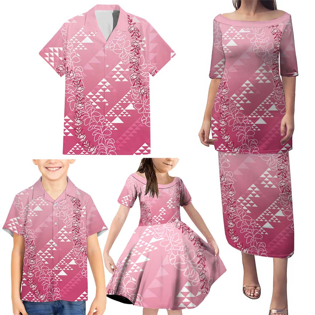 Hawaii Rose Pink Kapa Family Matching Puletasi and Hawaiian Shirt Vintage 'Ohe Kāpala Motifs Mix Plumeria Leis LT7 - Polynesian Pride