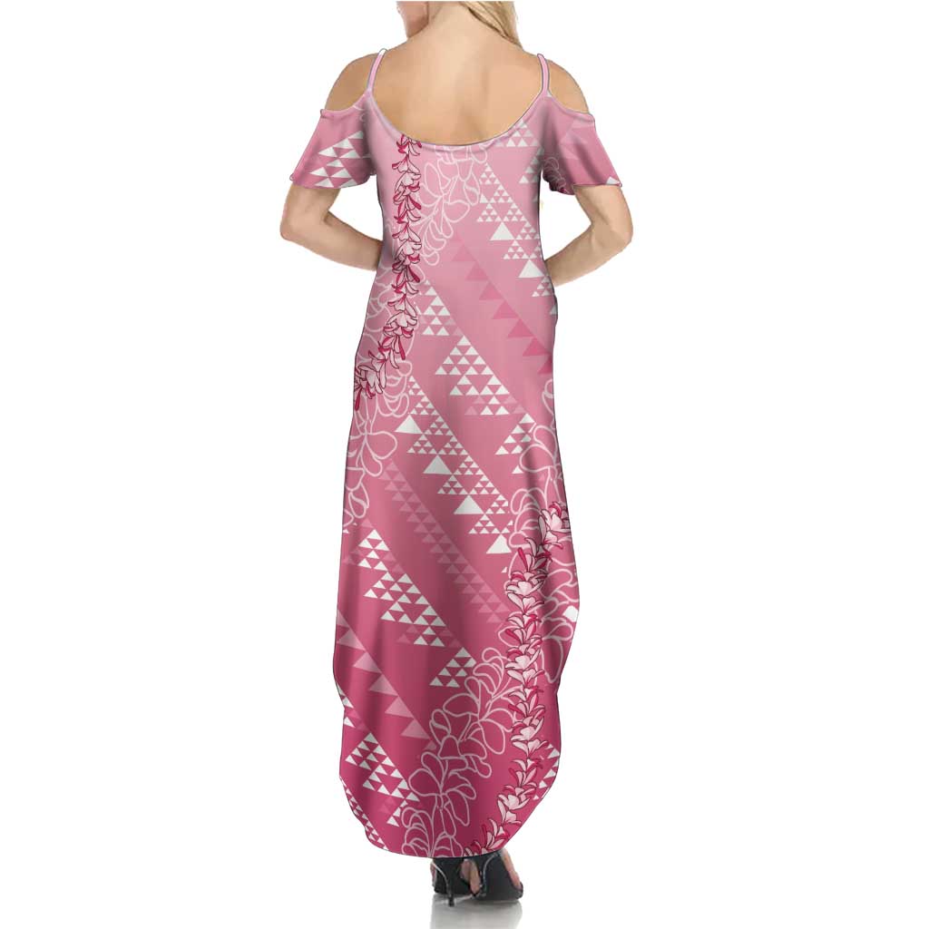 Hawaii Rose Pink Kapa Family Matching Summer Maxi Dress and Hawaiian Shirt Vintage 'Ohe Kāpala Motifs Mix Plumeria Leis LT7 - Polynesian Pride