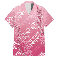 Hawaii Rose Pink Kapa Family Matching Tank Maxi Dress and Hawaiian Shirt Vintage 'Ohe Kāpala Motifs Mix Plumeria Leis LT7 Dad's Shirt - Short Sleeve Rose Pink - Polynesian Pride