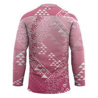 Hawaii Rose Pink Kapa Hockey Jersey Vintage 'Ohe Kāpala Motifs Mix Plumeria Leis LT7 - Polynesian Pride
