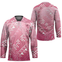 Hawaii Rose Pink Kapa Hockey Jersey Vintage 'Ohe Kāpala Motifs Mix Plumeria Leis LT7 - Polynesian Pride