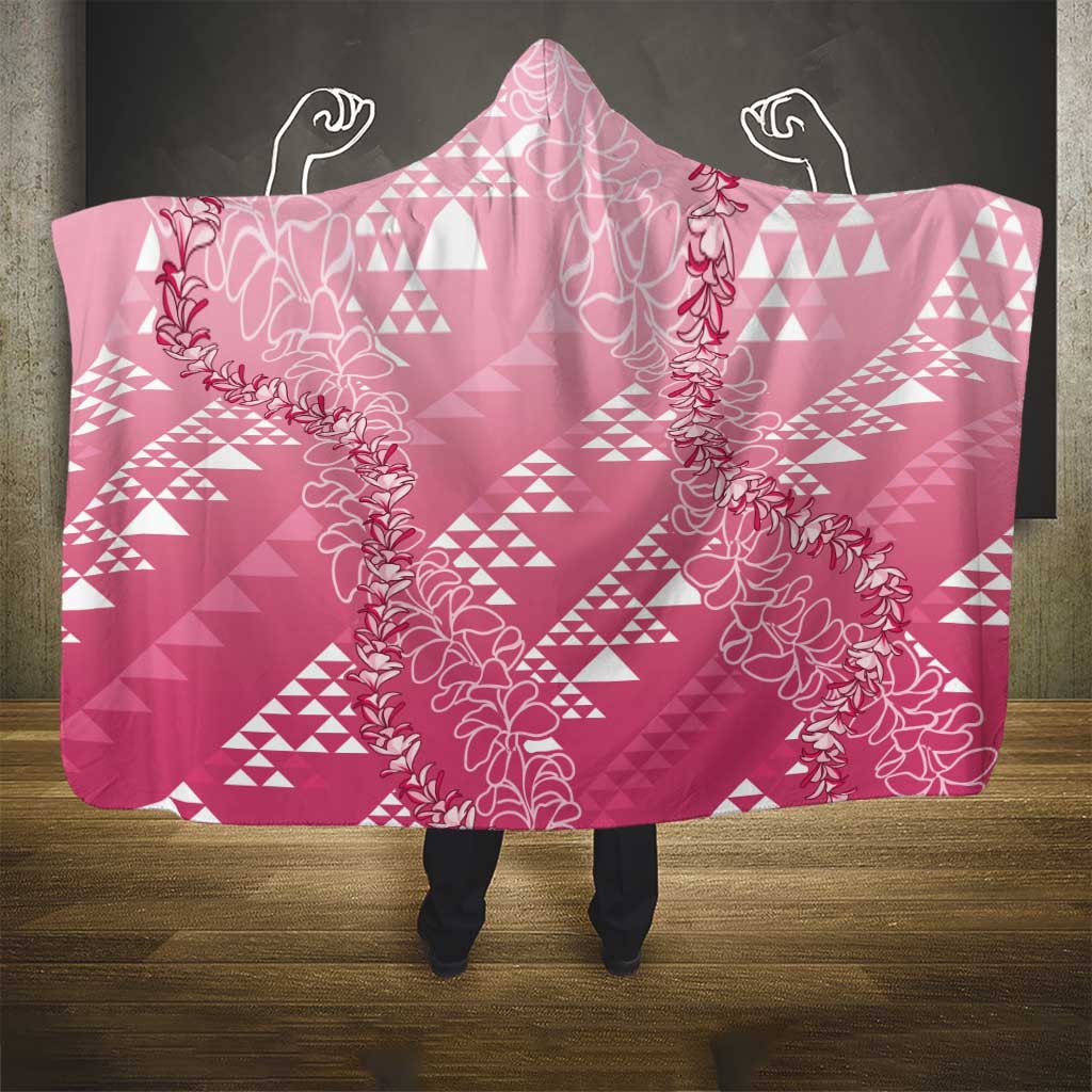 Hawaii Rose Pink Kapa Hooded Blanket Vintage 'Ohe Kāpala Motifs Mix Plumeria Leis LT7 - Polynesian Pride