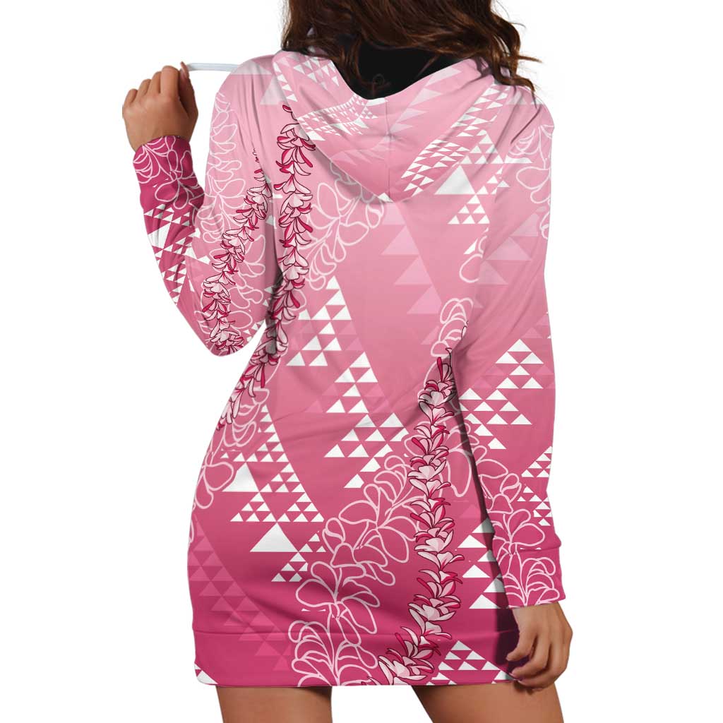Hawaii Rose Pink Kapa Hoodie Dress Vintage 'Ohe Kāpala Motifs Mix Plumeria Leis LT7 - Polynesian Pride