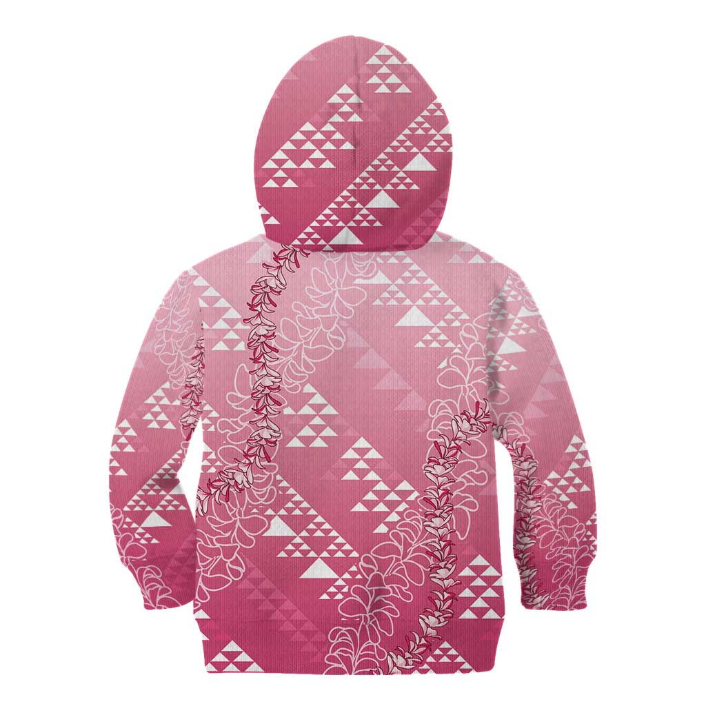 Hawaii Rose Pink Kapa Kid Hoodie Vintage 'Ohe Kāpala Motifs Mix Plumeria Leis LT7 - Polynesian Pride