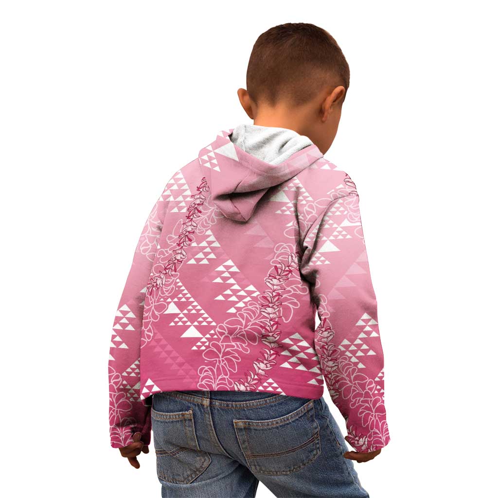 Hawaii Rose Pink Kapa Kid Hoodie Vintage 'Ohe Kāpala Motifs Mix Plumeria Leis LT7 - Polynesian Pride