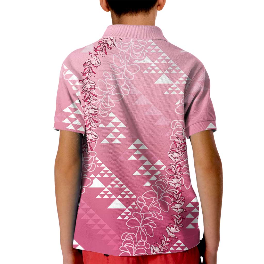 Hawaii Rose Pink Kapa Kid Polo Shirt Vintage 'Ohe Kāpala Motifs Mix Plumeria Leis LT7 - Polynesian Pride