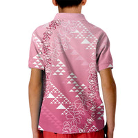 Hawaii Rose Pink Kapa Kid Polo Shirt Vintage 'Ohe Kāpala Motifs Mix Plumeria Leis LT7 - Polynesian Pride