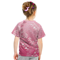 Hawaii Rose Pink Kapa Kid T Shirt Vintage 'Ohe Kāpala Motifs Mix Plumeria Leis LT7 - Polynesian Pride