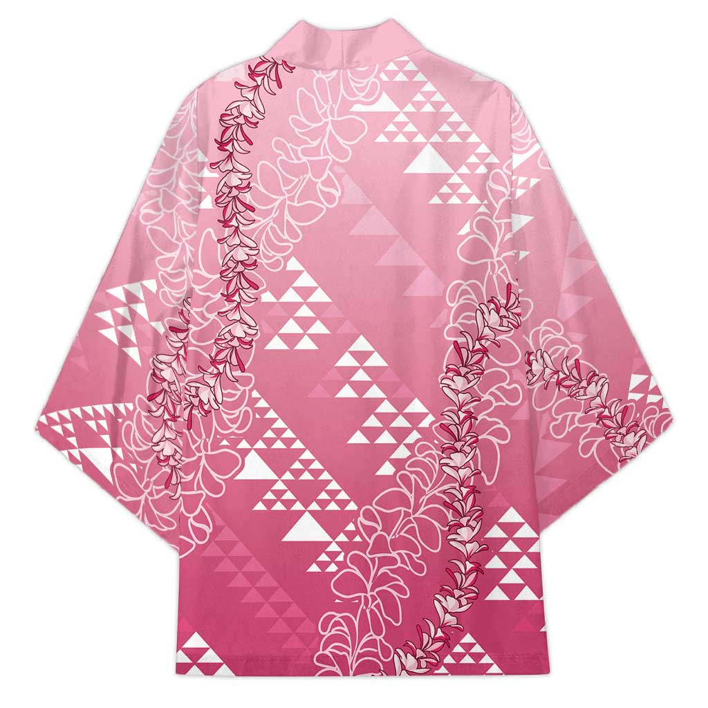 Hawaii Rose Pink Kapa Kimono Vintage 'Ohe Kāpala Motifs Mix Plumeria Leis