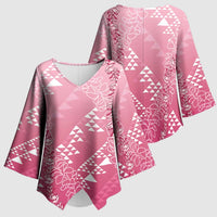Hawaii Rose Pink Kapa Kimono Sleeve Blouse Vintage 'Ohe Kāpala Motifs Mix Plumeria Leis LT7 - Polynesian Pride