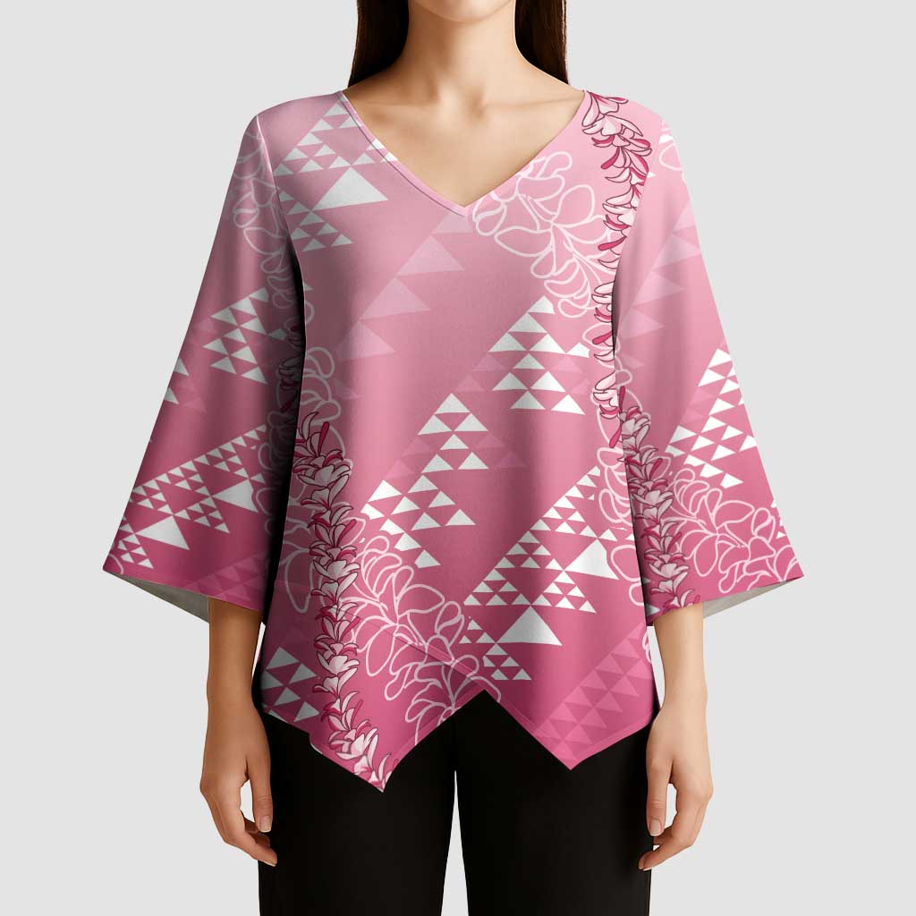 Hawaii Rose Pink Kapa Kimono Sleeve Blouse Vintage 'Ohe Kāpala Motifs Mix Plumeria Leis LT7 - Polynesian Pride