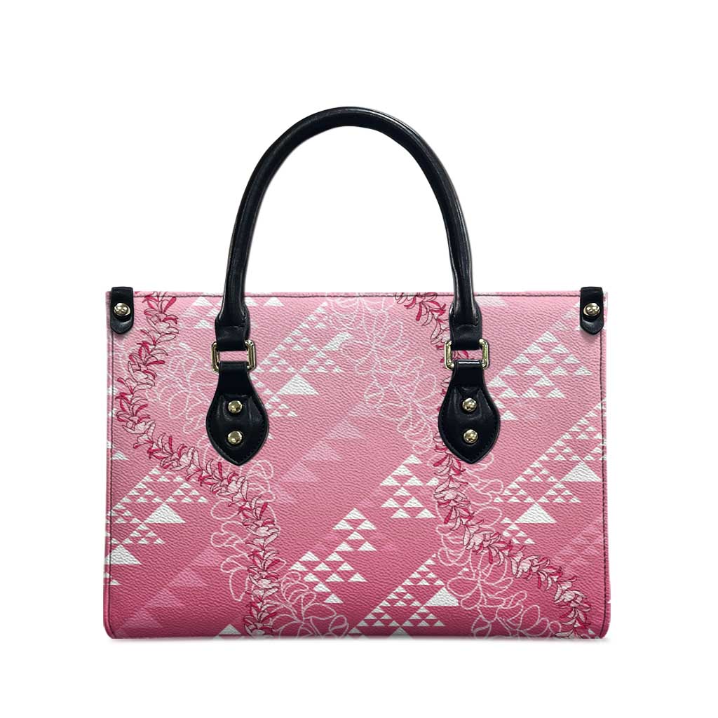 Hawaii Rose Pink Kapa Leather Bag Vintage 'Ohe Kāpala Motifs Mix Plumeria Leis