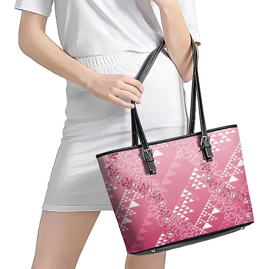 Hawaii Rose Pink Kapa Leather Tote Bag Vintage 'Ohe Kāpala Motifs Mix Plumeria Leis LT7 - Polynesian Pride