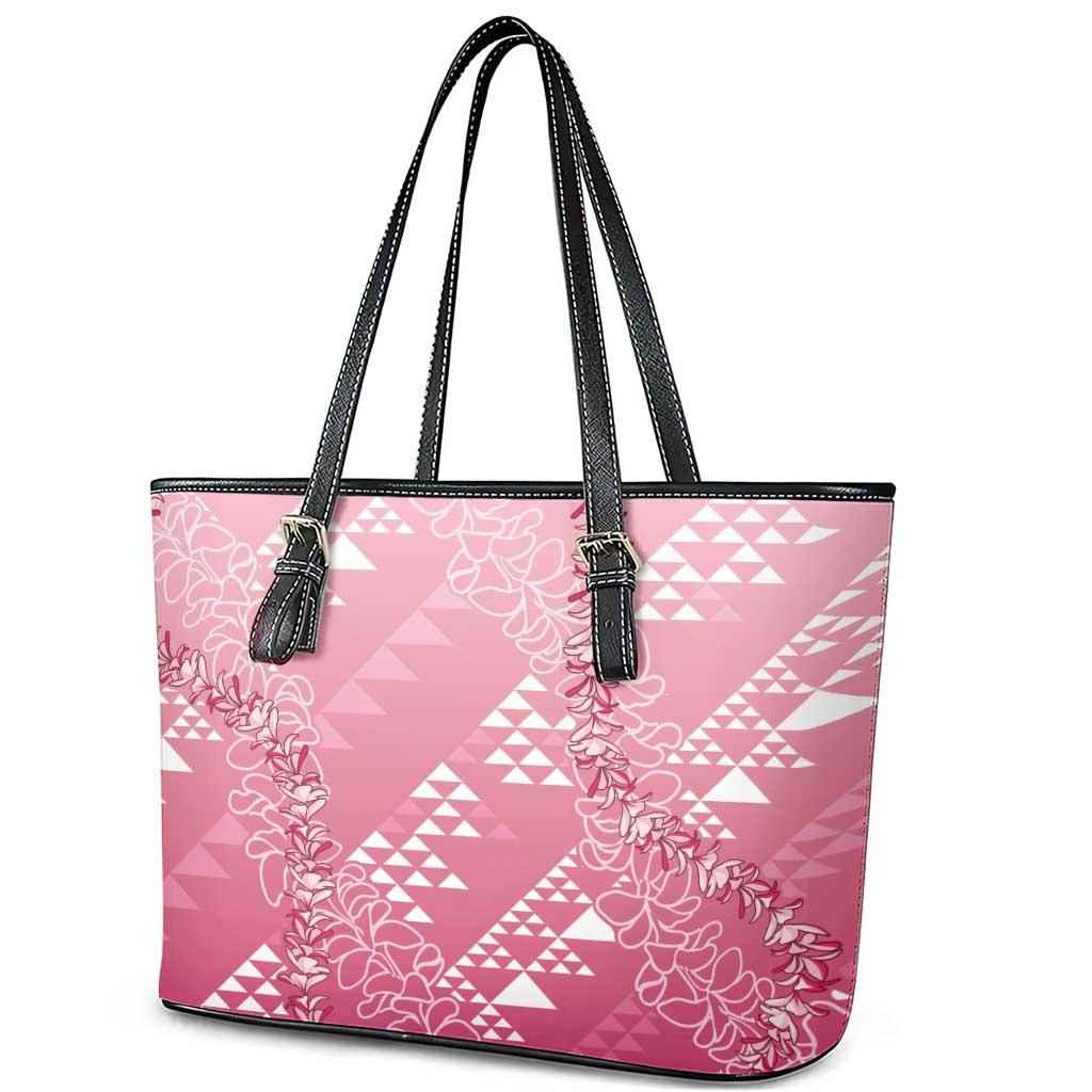 Hawaii Rose Pink Kapa Leather Tote Bag Vintage 'Ohe Kāpala Motifs Mix Plumeria Leis LT7 - Polynesian Pride