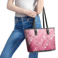 Hawaii Rose Pink Kapa Leather Tote Bag Vintage 'Ohe Kāpala Motifs Mix Plumeria Leis LT7 - Polynesian Pride