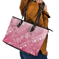 Hawaii Rose Pink Kapa Leather Tote Bag Vintage 'Ohe Kāpala Motifs Mix Plumeria Leis LT7 - Polynesian Pride