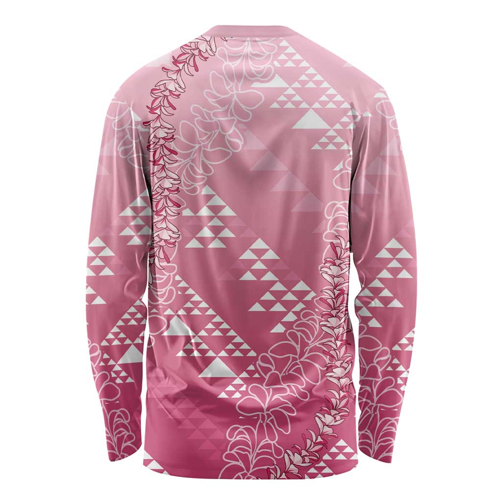 Hawaii Rose Pink Kapa Long Sleeve Shirt Vintage 'Ohe Kāpala Motifs Mix Plumeria Leis LT7 - Polynesian Pride