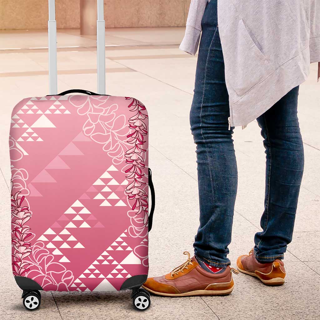 Hawaii Rose Pink Kapa Luggage Cover Vintage 'Ohe Kāpala Motifs Mix Plumeria Leis LT7 Rose Pink - Polynesian Pride