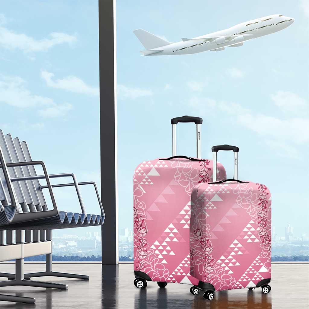 Hawaii Rose Pink Kapa Luggage Cover Vintage 'Ohe Kāpala Motifs Mix Plumeria Leis LT7 - Polynesian Pride