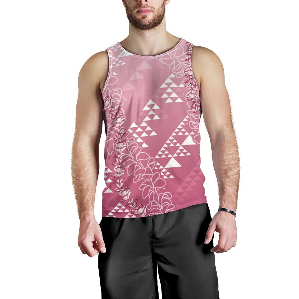 Hawaii Rose Pink Kapa Men Tank Top Vintage 'Ohe Kāpala Motifs Mix Plumeria Leis LT7 - Polynesian Pride