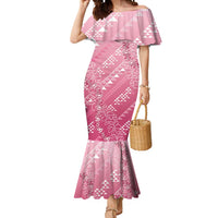 Hawaii Rose Pink Kapa Mermaid Dress Vintage 'Ohe Kāpala Motifs Mix Plumeria Leis LT7 Women Rose Pink - Polynesian Pride