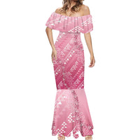 Hawaii Rose Pink Kapa Mermaid Dress Vintage 'Ohe Kāpala Motifs Mix Plumeria Leis LT7 - Polynesian Pride