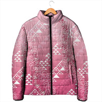 Hawaii Rose Pink Kapa Padded Jacket Vintage 'Ohe Kāpala Motifs Mix Plumeria Leis