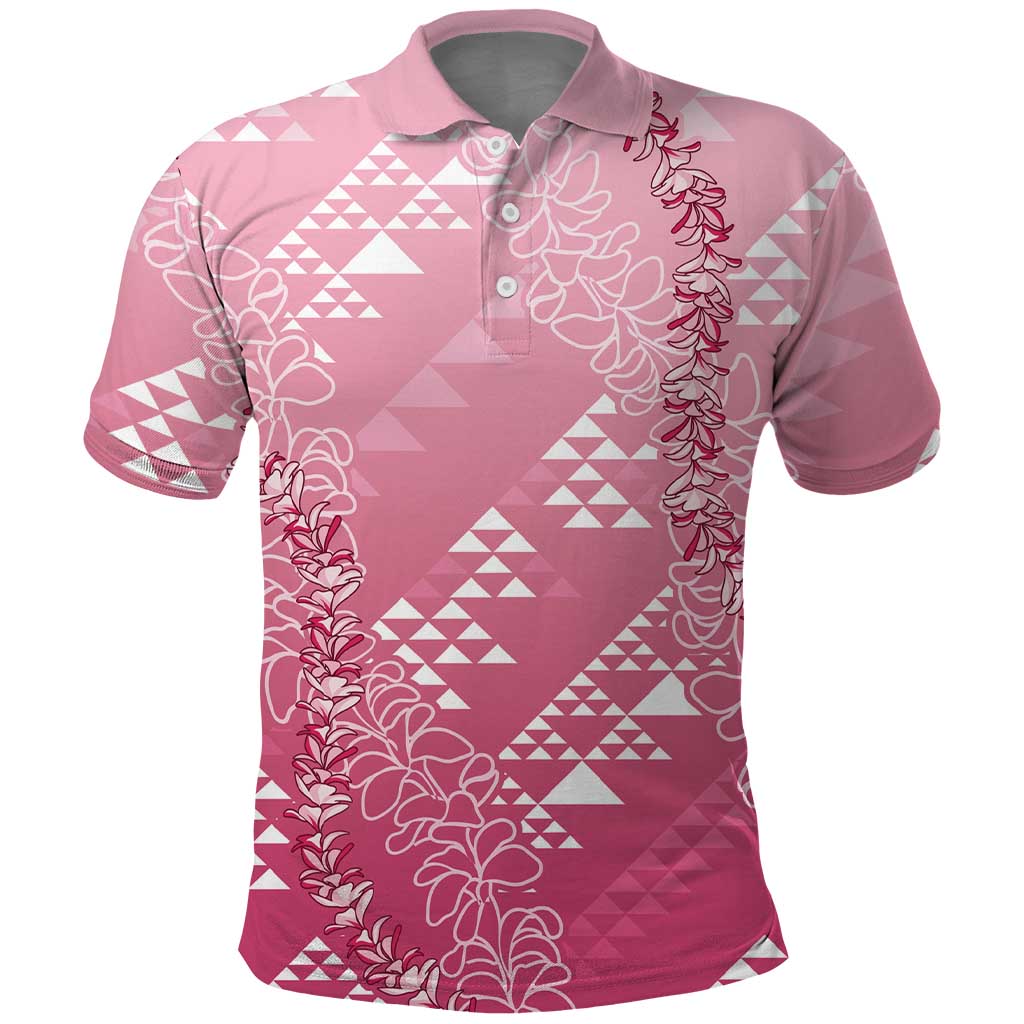 Hawaii Rose Pink Kapa Polo Shirt Vintage 'Ohe Kāpala Motifs Mix Plumeria Leis LT7 Rose Pink - Polynesian Pride