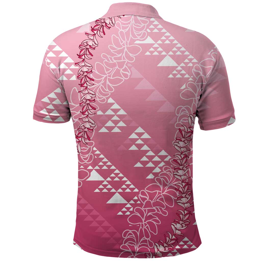 Hawaii Rose Pink Kapa Polo Shirt Vintage 'Ohe Kāpala Motifs Mix Plumeria Leis LT7 - Polynesian Pride