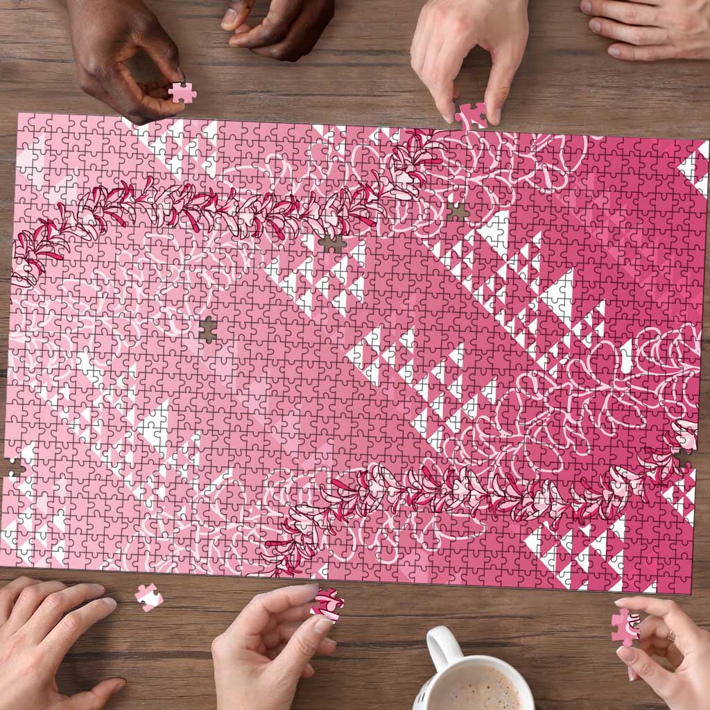 Hawaii Rose Pink Kapa Puzzle Vintage 'Ohe Kāpala Motifs Mix Plumeria Leis