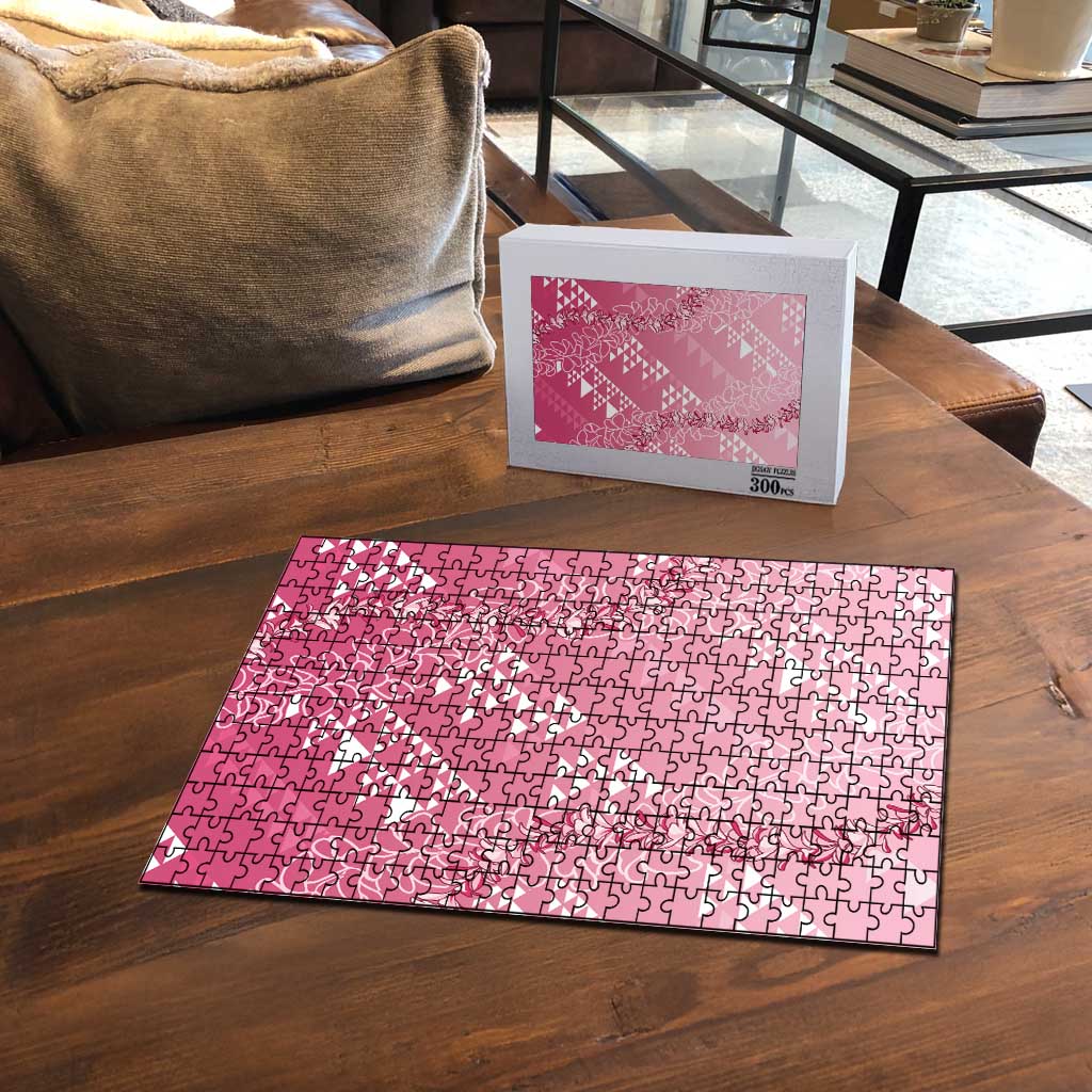 Hawaii Rose Pink Kapa Puzzle Vintage 'Ohe Kāpala Motifs Mix Plumeria Leis