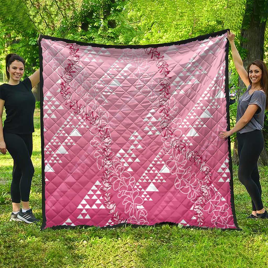 Hawaii Rose Pink Kapa Quilt Vintage 'Ohe Kāpala Motifs Mix Plumeria Leis LT7 - Polynesian Pride