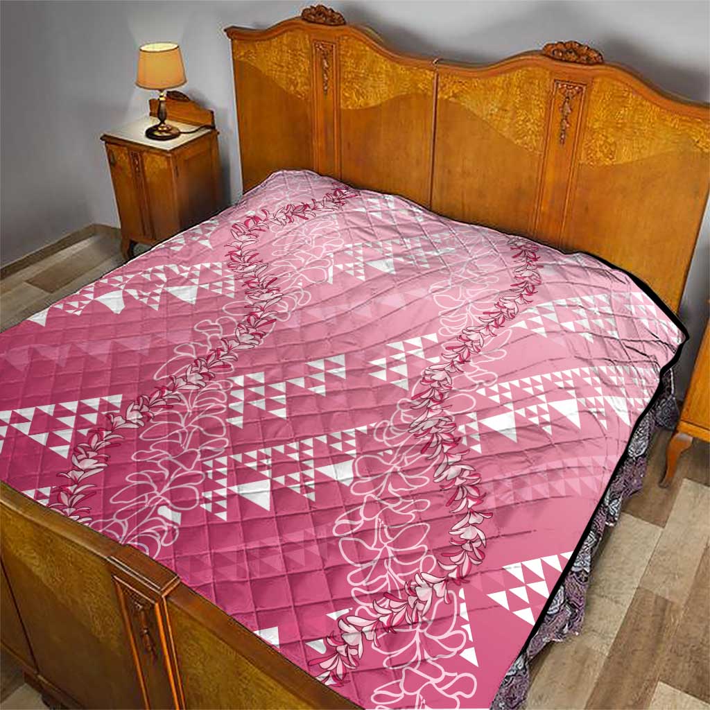Hawaii Rose Pink Kapa Quilt Vintage 'Ohe Kāpala Motifs Mix Plumeria Leis LT7 - Polynesian Pride
