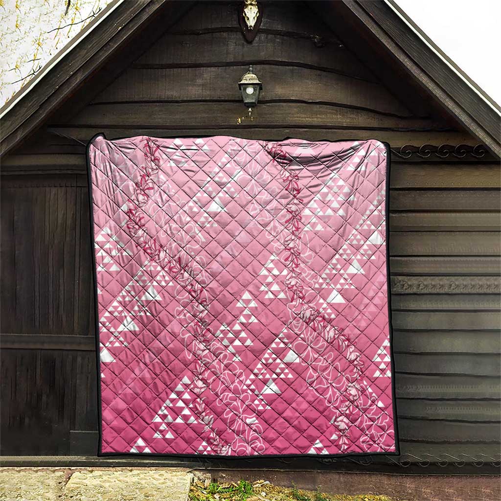 Hawaii Rose Pink Kapa Quilt Vintage 'Ohe Kāpala Motifs Mix Plumeria Leis LT7 - Polynesian Pride