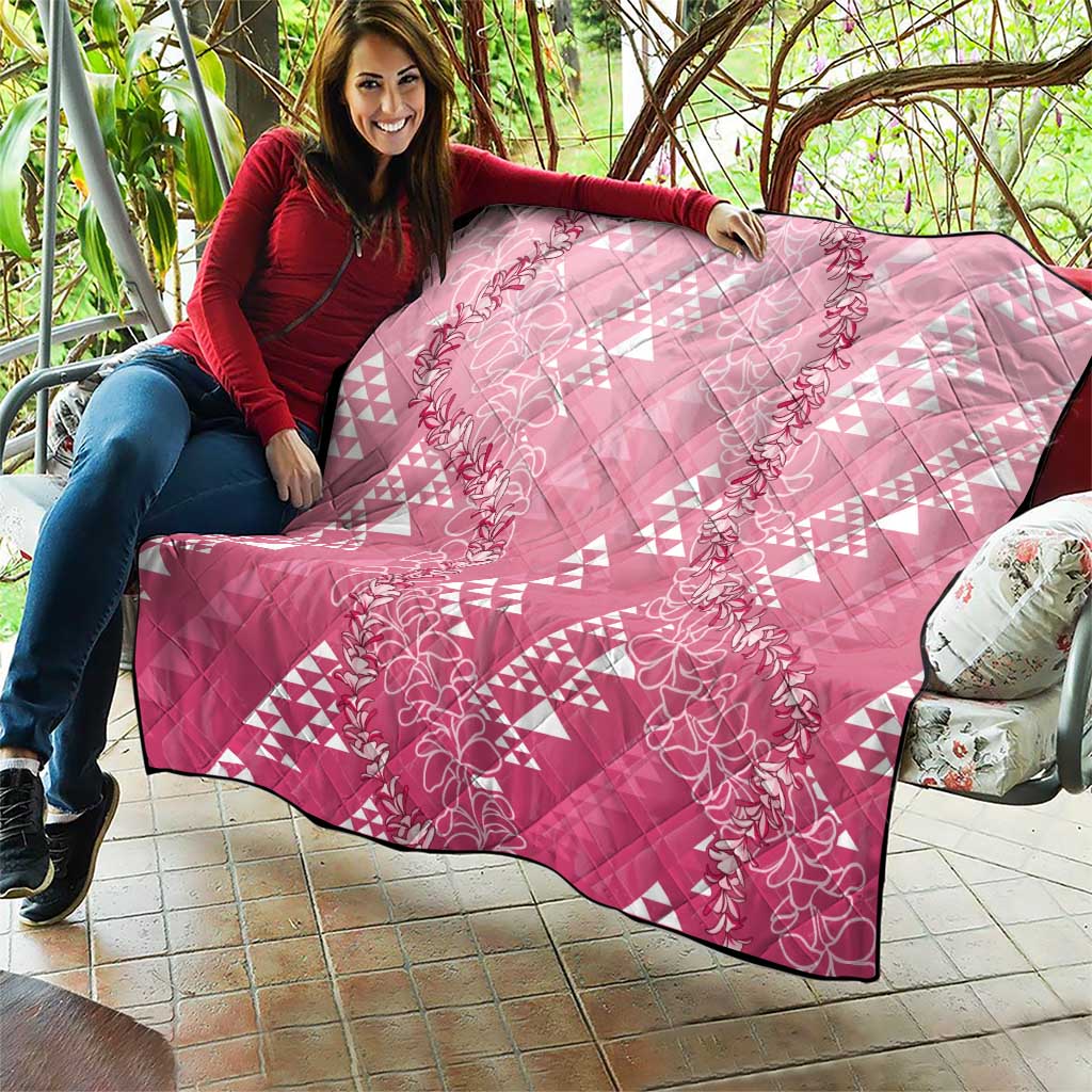 Hawaii Rose Pink Kapa Quilt Vintage 'Ohe Kāpala Motifs Mix Plumeria Leis LT7 - Polynesian Pride