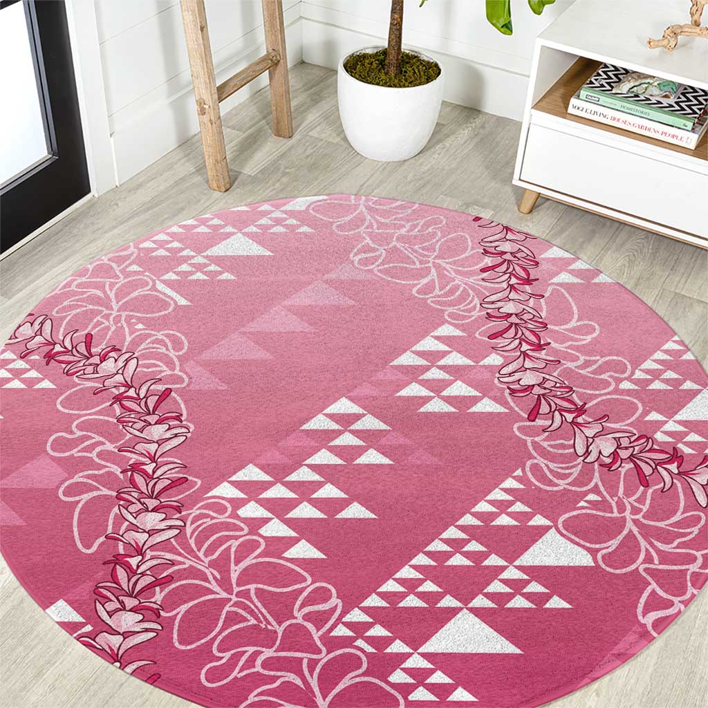 Hawaii Rose Pink Kapa Round Carpet Vintage 'Ohe Kāpala Motifs Mix Plumeria Leis