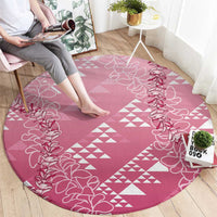 Hawaii Rose Pink Kapa Round Carpet Vintage 'Ohe Kāpala Motifs Mix Plumeria Leis LT7 - Polynesian Pride