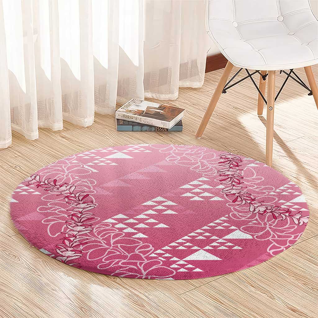 Hawaii Rose Pink Kapa Round Carpet Vintage 'Ohe Kāpala Motifs Mix Plumeria Leis LT7 - Polynesian Pride