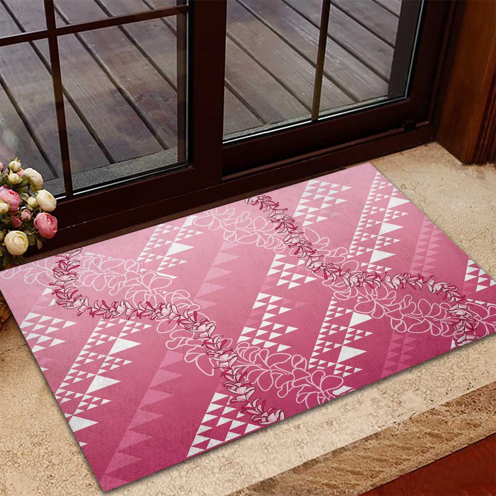 Hawaii Rose Pink Kapa Rubber Doormat Vintage 'Ohe Kāpala Motifs Mix Plumeria Leis LT7 - Polynesian Pride