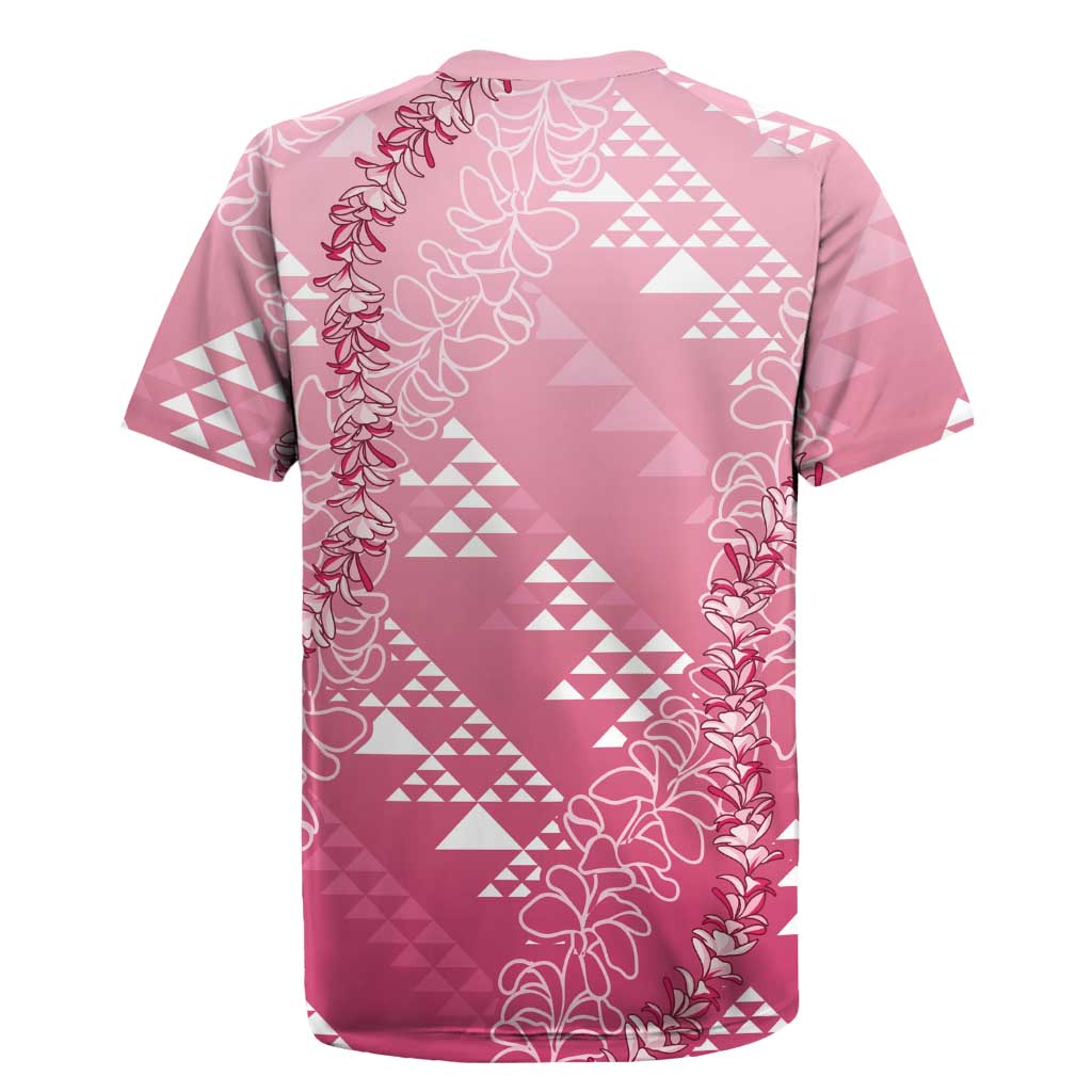 Hawaii Rose Pink Kapa Rugby Jersey Vintage 'Ohe Kāpala Motifs Mix Plumeria Leis LT7 - Polynesian Pride