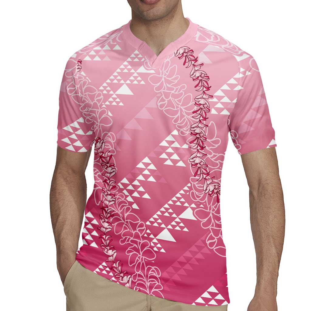 Hawaii Rose Pink Kapa Rugby Jersey Vintage 'Ohe Kāpala Motifs Mix Plumeria Leis LT7 - Polynesian Pride