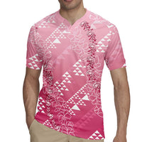 Hawaii Rose Pink Kapa Rugby Jersey Vintage 'Ohe Kāpala Motifs Mix Plumeria Leis LT7 - Polynesian Pride