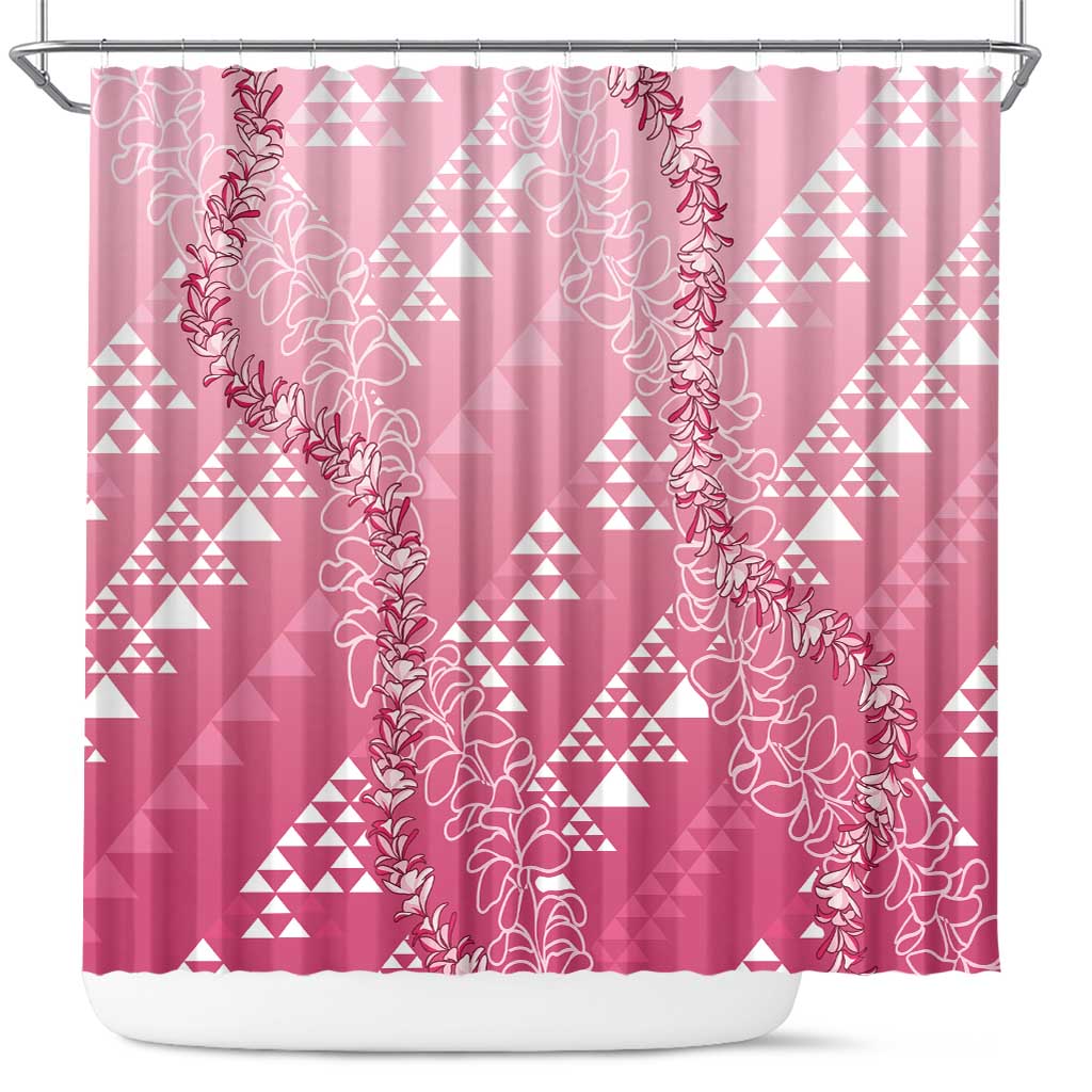 Hawaii Rose Pink Kapa Shower Curtain Vintage 'Ohe Kāpala Motifs Mix Plumeria Leis LT7 Rose Pink - Polynesian Pride