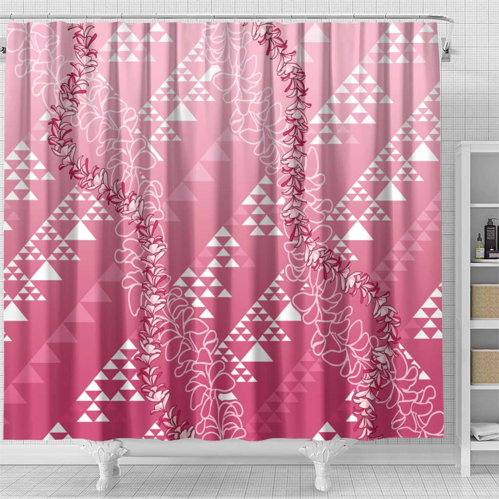 Hawaii Rose Pink Kapa Shower Curtain Vintage 'Ohe Kāpala Motifs Mix Plumeria Leis LT7 - Polynesian Pride