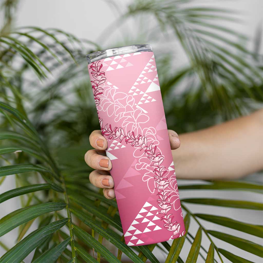 Hawaii Rose Pink Kapa Skinny Tumbler Vintage 'Ohe Kāpala Motifs Mix Plumeria Leis LT7 - Polynesian Pride