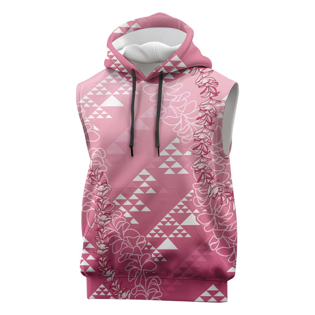 Hawaii Rose Pink Kapa Sleeveless Hoodie Vintage 'Ohe Kāpala Motifs Mix Plumeria Leis LT7 Rose Pink - Polynesian Pride